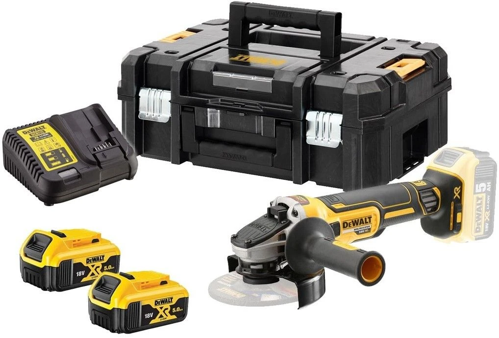DeWalt DCG405P2 18V Li-Ion Accu Haakse Slijper Set (2x 5.0Ah Accu) In TSTAK - 125mm - Koolborstelloos - DCG405P2-QW 3 DeWalt DCG405P2 18V Li-Ion Accu Haakse Slijper Set (2x 5.0Ah Accu) In TSTAK - 125mm - Koolborstelloos - DCG405P2-QW
